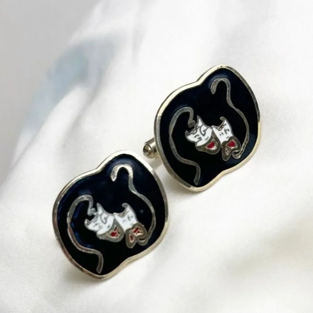 Vintage Theater Mask cufflinks black enamel Comedy Tragedy